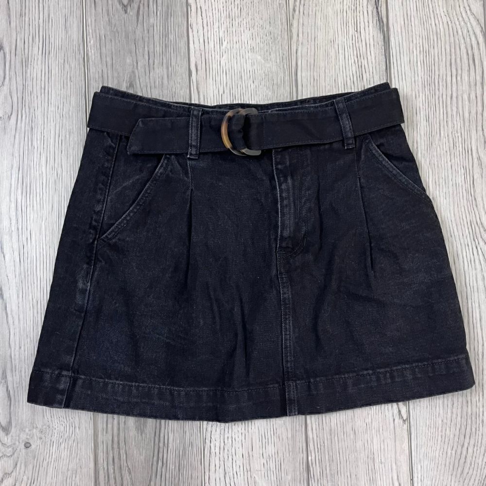 Free People Jade Size 27 Retro Black Denim Cotton Retro Animal A line Mini Skirt